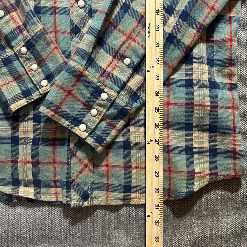 True Religion Western Shirt Mens XL Blue Plaid Flannel Pearl Snap MP4BV92VR